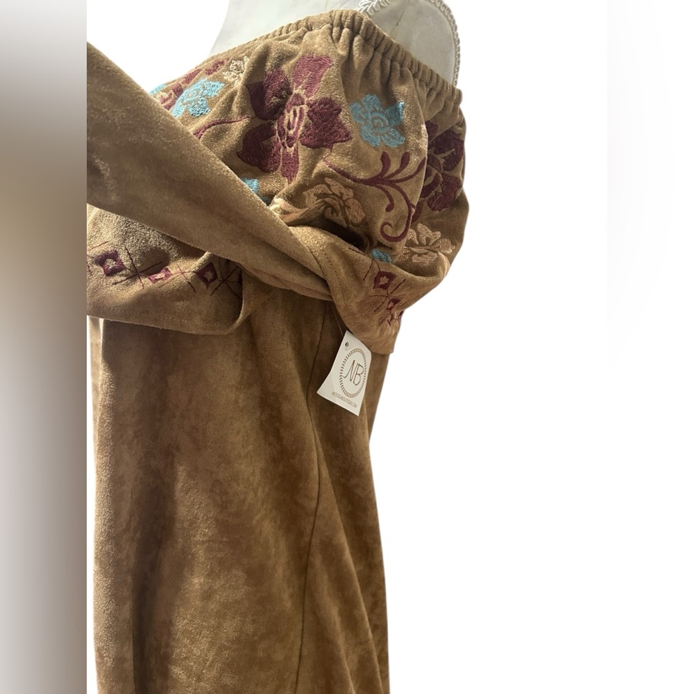 NWT Boutique Faux Suede Embroidered Mini Dress Or Long Tunic - Picture 5 of 6